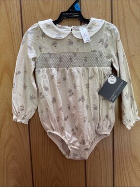 Gerber Cream Floral Long-Sleeve One-Piece Bodysuit